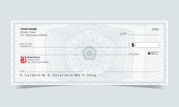 Cheque en blanco diseño de cheque bancario elegante fondo de guilloche vectorial para certificado gif o billete