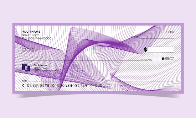 Vector cheque en blanco, diseño de cheque bancario, formato vectorial