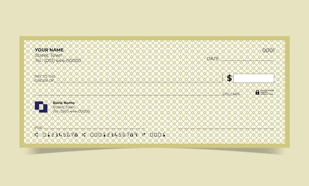 Vector cheque en blanco, diseño de cheque bancario, formato vectorial