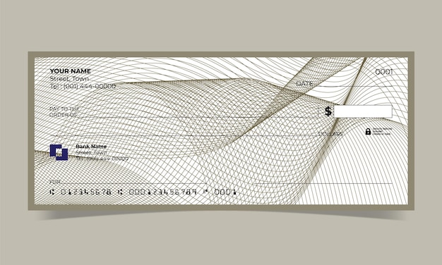 Cheque en blanco, diseño de cheque bancario, formato vectorial