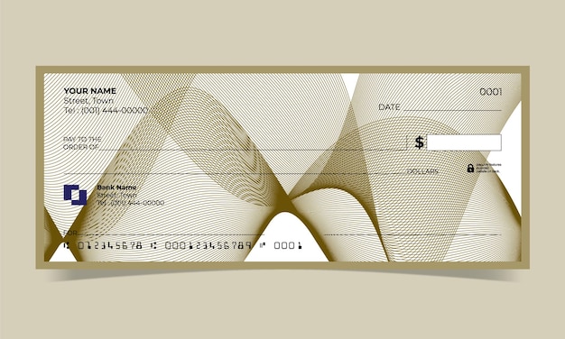 Cheque en blanco, diseño de cheque bancario, formato vectorial