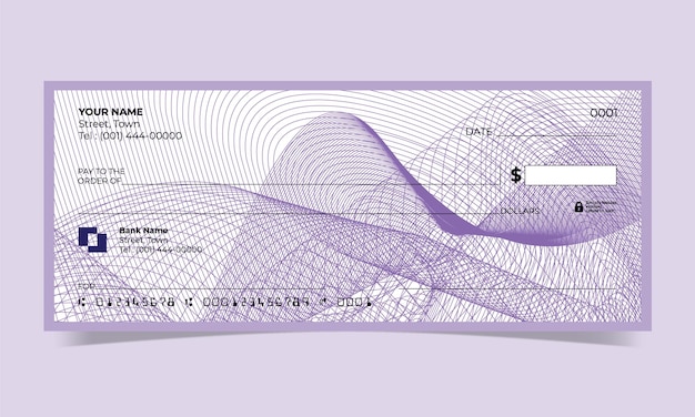 Cheque en blanco, diseño de cheque bancario, formato vectorial