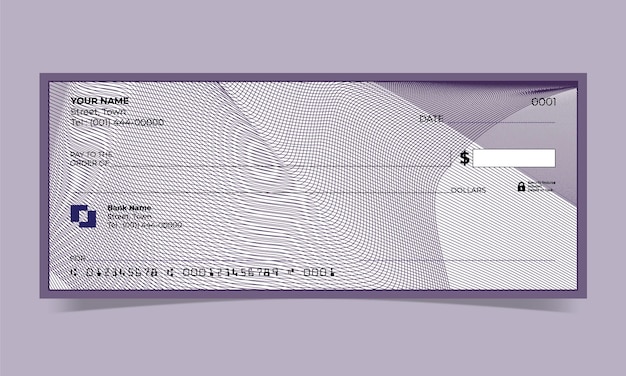 Cheque en blanco, diseño de cheque bancario, formato vectorial