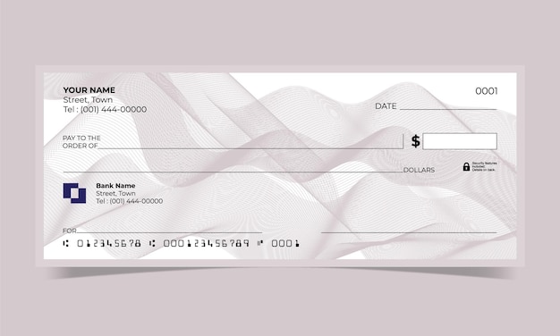 Vector cheque en blanco, diseño de cheque bancario, formato vectorial