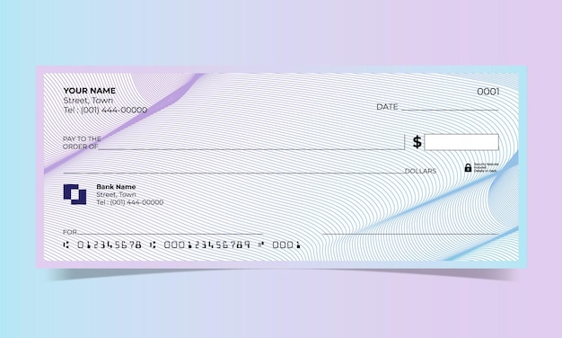 Vector cheque en blanco, diseño de cheque bancario, formato vectorial