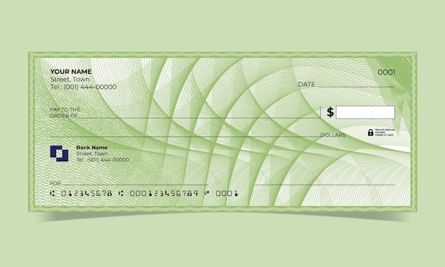 Vector cheque en blanco, diseño de cheque bancario, formato vectorial