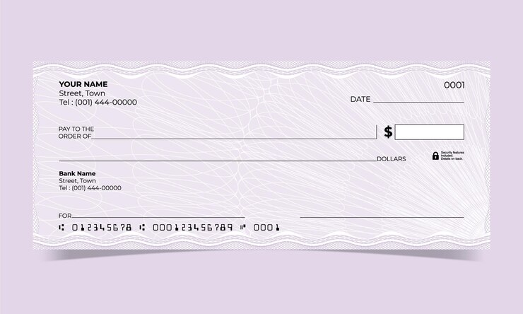 Cheque en blanco diseño de cheque bancario línea de ondas diseño de guilloche vectorial para un certificado o billete