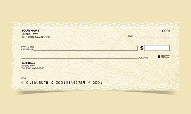 Cheque en blanco diseño de cheque bancario línea de ondas diseño de guilloche vectorial para un certificado o billete