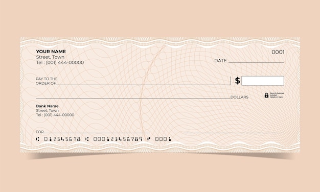 Cheque en blanco diseño de cheque bancario línea de ondas diseño de guilloche vectorial para un certificado o billete