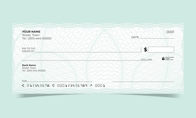 Vector cheque en blanco diseño de cheque bancario línea de ondas diseño de guilloche vectorial para un certificado o billete