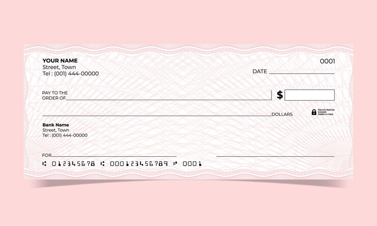 Cheque en blanco diseño de cheque bancario línea de ondas diseño de guilloche vectorial para un certificado o billete