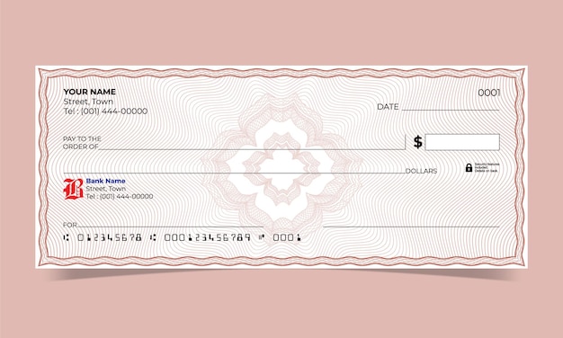 Vector cheque en blanco diseño de cheque bancario línea de ondas diseño de guilloche vectorial para un certificado o billete