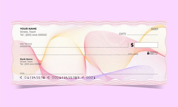 Vector cheque en blanco diseño de cheque bancario línea de ondas diseño de guilloche vectorial para un certificado o billete