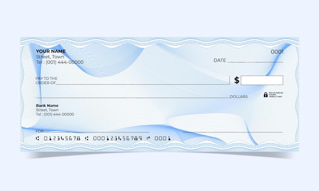 Vector cheque en blanco diseño de cheque bancario línea de ondas diseño de guilloche vectorial para un certificado o billete