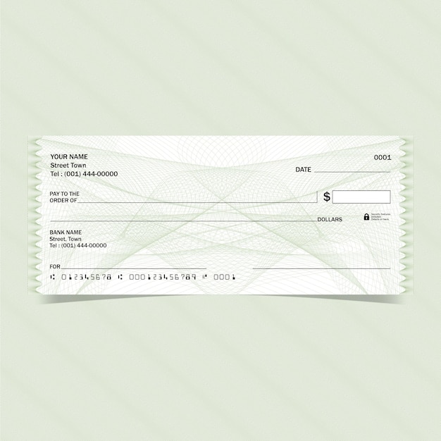 Cheque en blanco diseño de cheque bancario línea de ondas diseño de guilloche vectorial para un certificado o billete