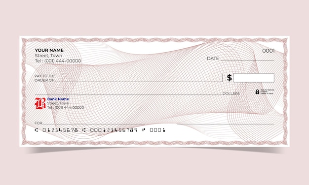 Cheque en blanco diseño de cheque bancario línea de ondas diseño de guilloche vectorial para un certificado o billete