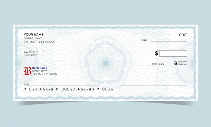 Cheque en blanco diseño de cheque bancario línea de ondas diseño de guilloche vectorial para un certificado o billete