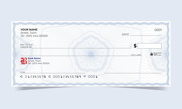 Vector cheque en blanco diseño de cheque bancario línea de ondas diseño de guilloche vectorial para un certificado o billete