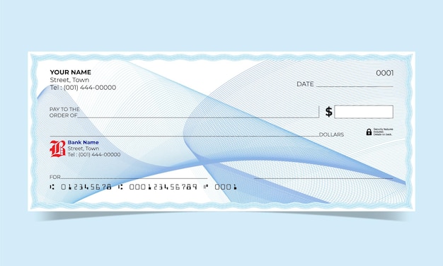 Cheque en blanco diseño de cheque bancario línea de ondas diseño de guilloche vectorial para un certificado o billete