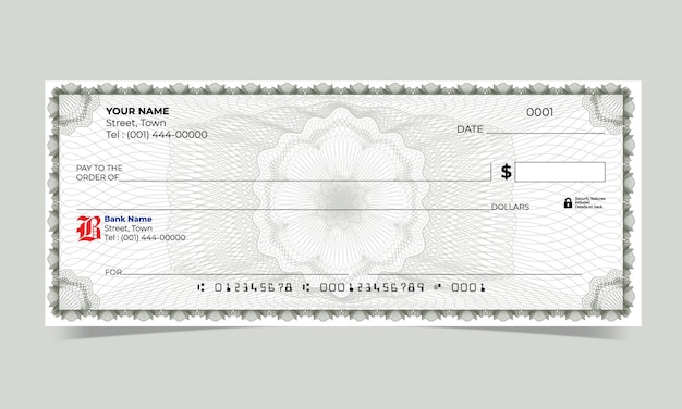 Cheque en blanco diseño de cheque bancario línea de ondas fondo guilloche vectorial para certificado de regalo o billete