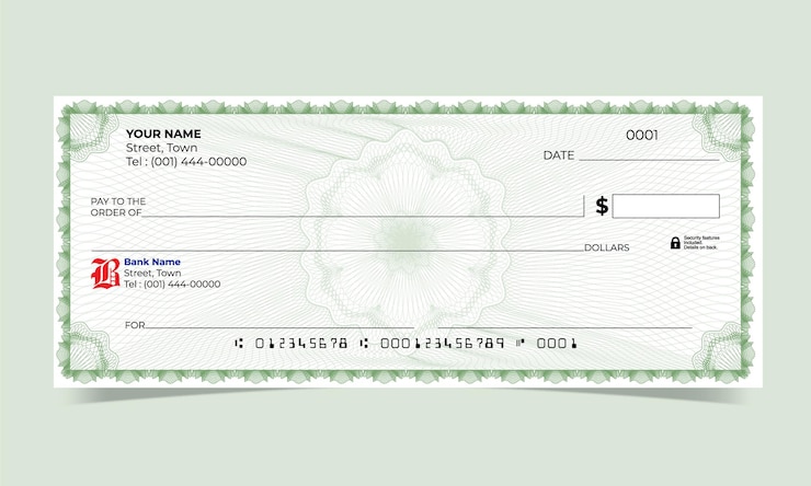 Vector cheque en blanco diseño de cheque bancario línea de ondas fondo guilloche vectorial para certificado de regalo o billete