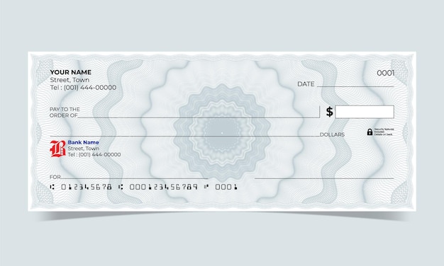 Vector cheque en blanco diseño de cheque bancario vector guilloche fondo para certificado o billete