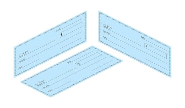 Cheque en blanco pago financiero plantilla de chequera ilustración de stock vectorial