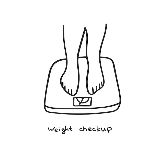 Chequeo de peso. Icono de contorno vectorial. Diseño gráfico vectorial dibujado a mano.