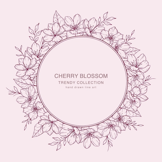 Cherry Blossom Line Art Ramas y flores florales de moda Arte de línea botánica Colección Sakura