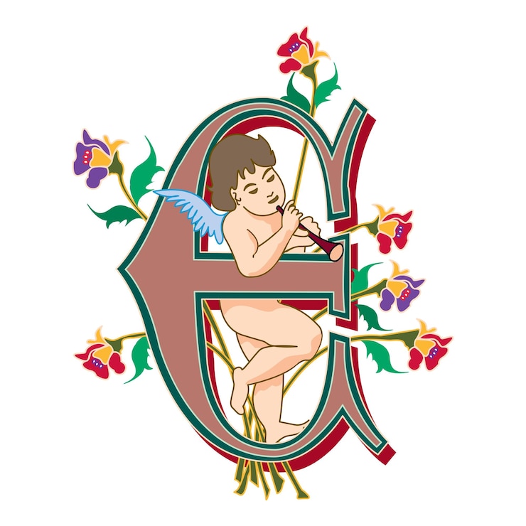 Vector cherubs initial caps font mayúscula e diseño vectorial