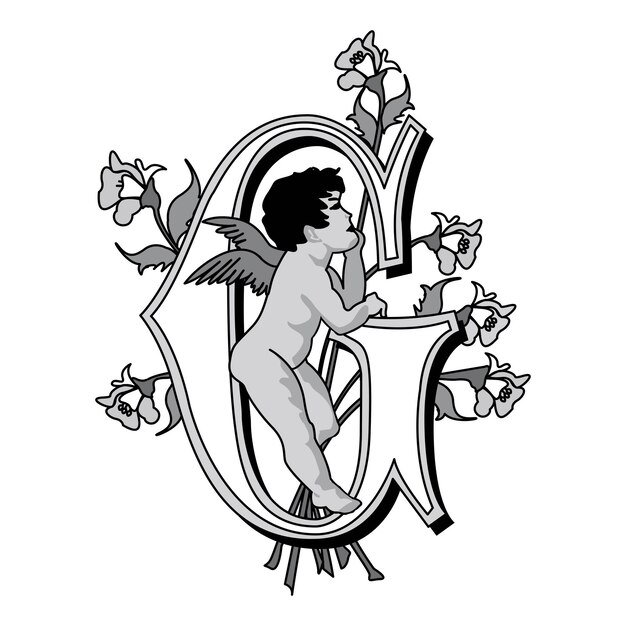 Cherubs Initial Caps Font Mayúscula G diseño vectorial