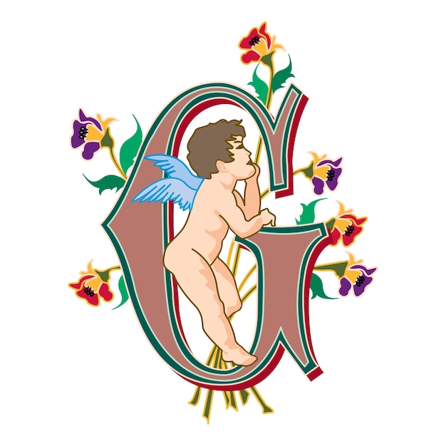 Cherubs initial caps font mayúscula g diseño vectorial