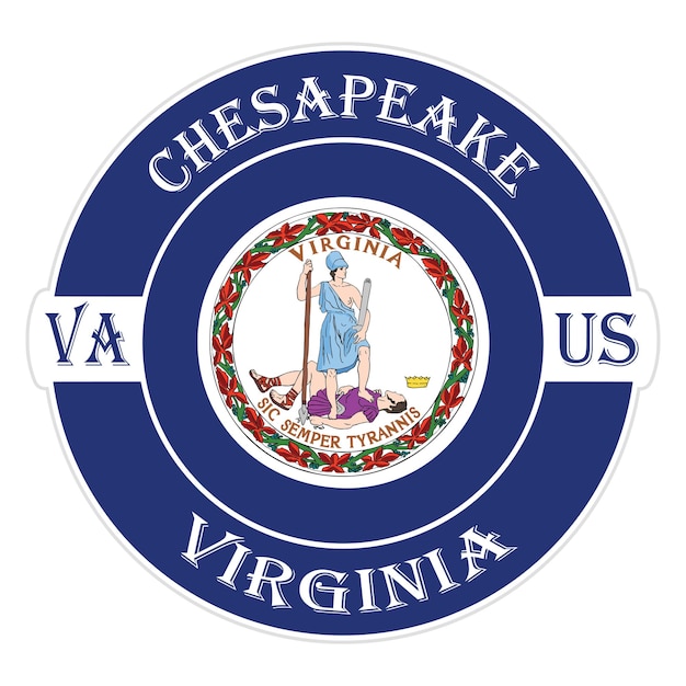 Chesapeake Virginia Flag USA Travel Souvenir Seal Stamp Badge Sticker Logo Vector Ilustración EPS