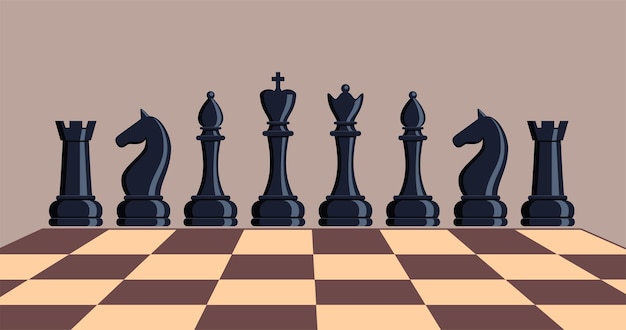 Chess pieces set of elements Sports and intellectual game strategy Queen king bishop knight