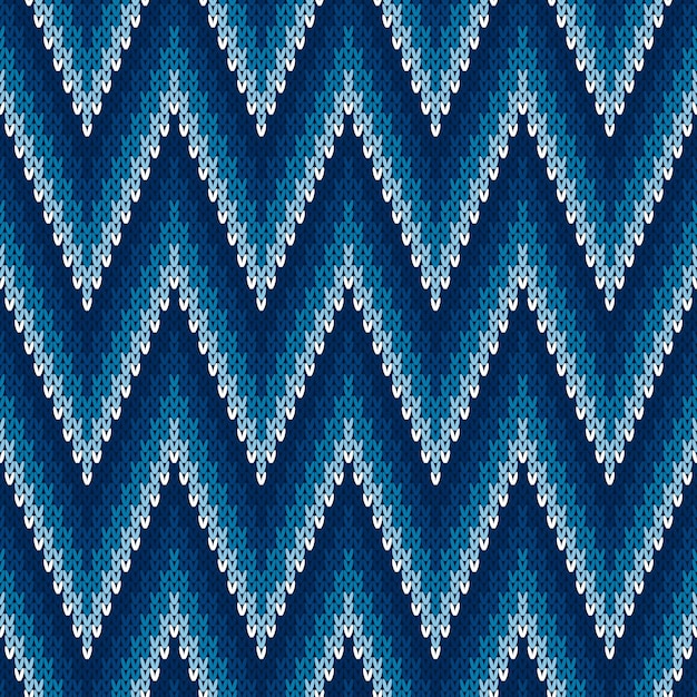 Vector chevron abstracto tejido suéter patrón vector fondo sin costuras con tonos de colores azules