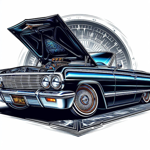 Vector chevy impala 1964 chevrolet lowrider v8 muscle car imagen aislada póster de fondo blanco de los ángeles