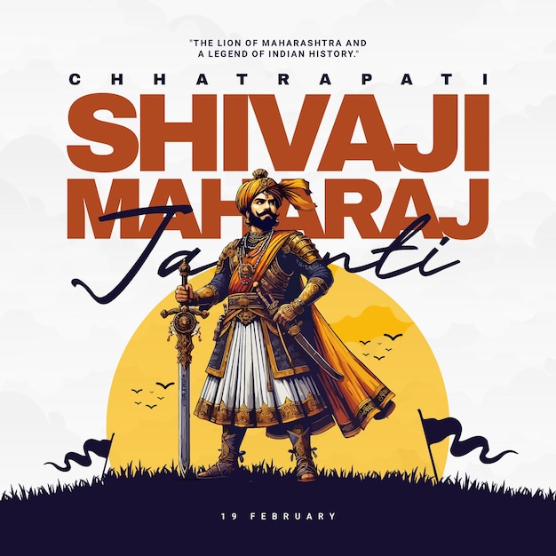 Chhatrapati Shivaji Maharaj Jayanti con caligrafía marathi plantilla de banner de publicaciones en las redes sociales