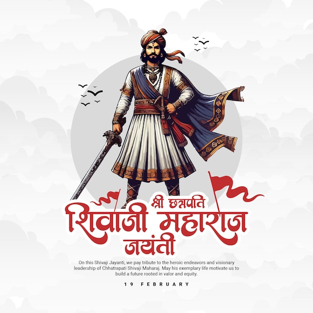 Chhatrapati Shivaji Maharaj Jayanti con caligrafía marathi plantilla de banner de publicaciones en las redes sociales