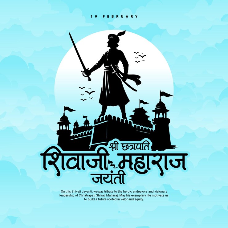 Chhatrapati Shivaji Maharaj Jayanti con caligrafía marathi plantilla de banner de publicaciones en las redes sociales