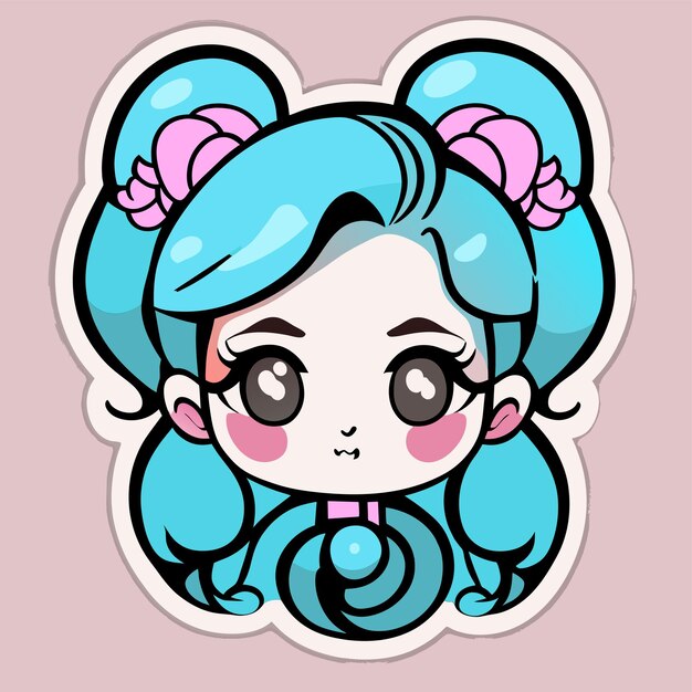 Vector chibi manga kawaii linda chica dibujado a mano dibujos animados pegatina icono concepto aislado ilustración