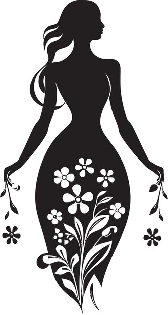 Vector chic blooms persona mujer diseño vectorial belleza floral limpia icono dibujado a mano negro