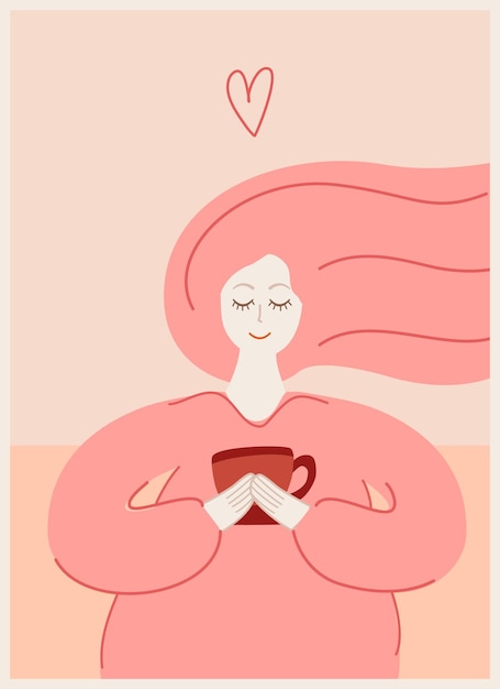 Una chica con un abrigo rojo se esconde bajo un paraguas de la ilustración vectorial de la lluvia.