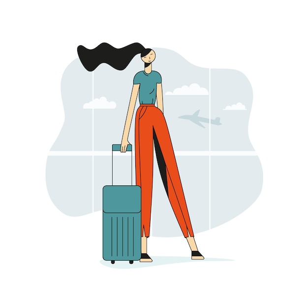 La chica del aeropuerto. ilustración vectorial en estilo plano eps 10