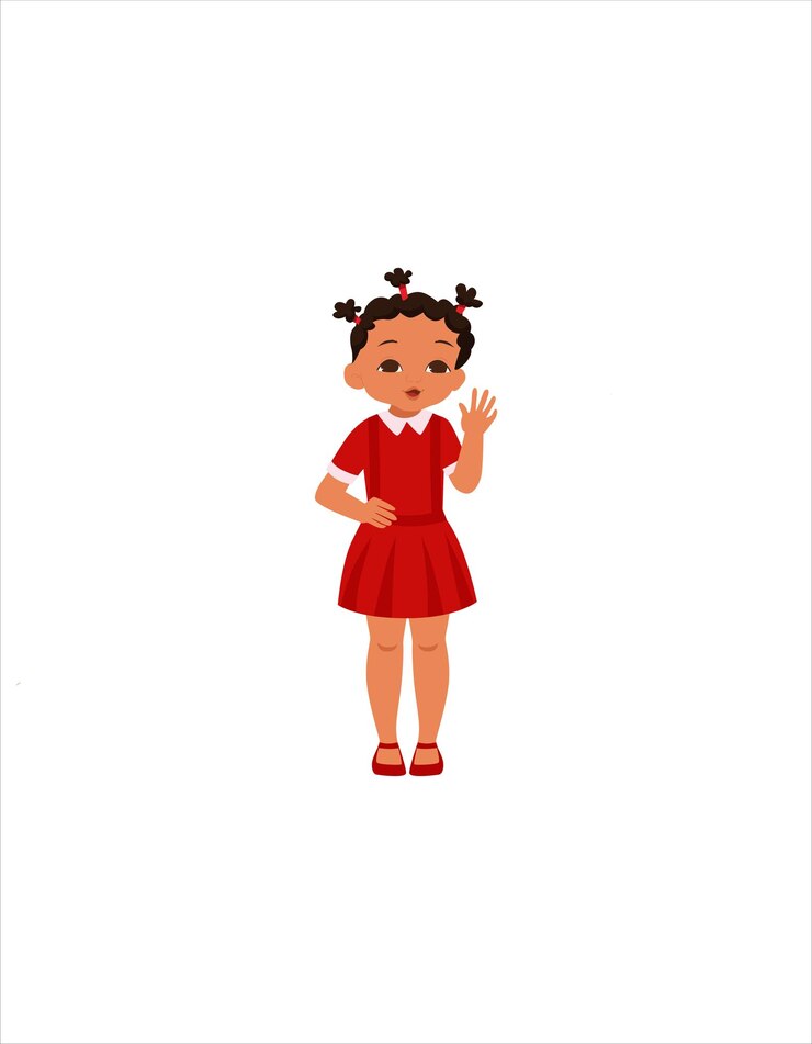 Una chica africana agitando la mano con un vestido