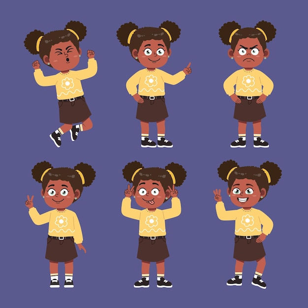 Chica africana con cabello afro Colección de personajes de dibujos animados