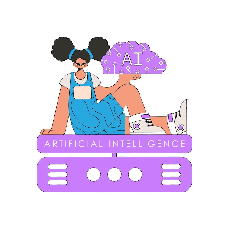 Vector chica agarrando un cerebro generado por ia, imagen vectorial.
