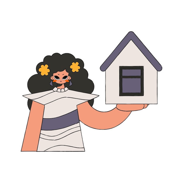 La chica agente de bienes raíces con una casa en sus manos vendiendo y siendo dueña de una casa