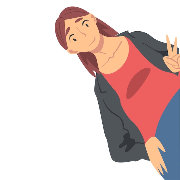 Una chica amigable mirando a la cámara desde arriba Ilustración vectorial