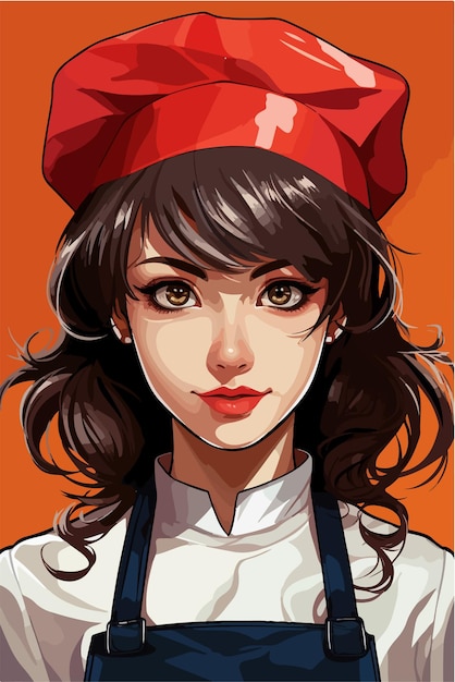 Vector chica anime como chef linda y joven cocinera