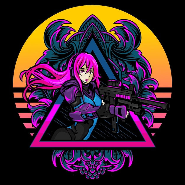 La chica del anime cyberpunk con un arma futurista